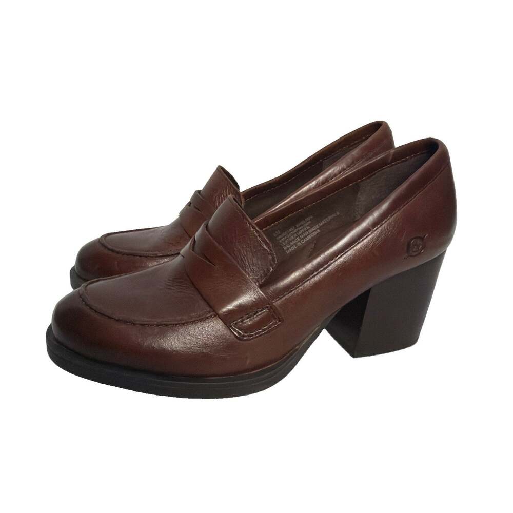 Born Holliston Penny Loafer Block Heels Womens 6 Brown Leather Comfort Shoes